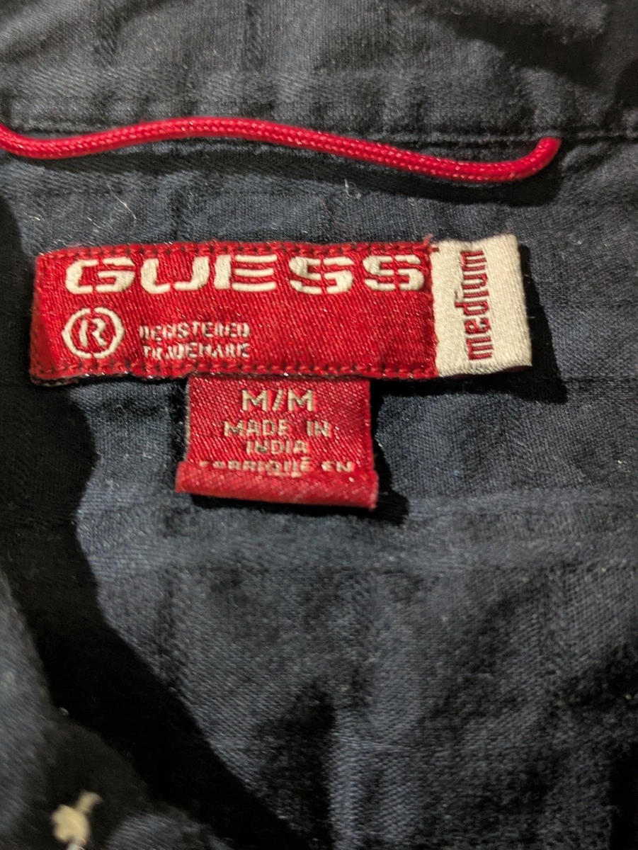 Camisa Guess Para Hombre Mediana Negra Floral Bordada Rayas Abotonada Y2K De Colección