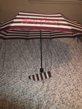 Henri Bendel Striped Short Umbrella White/Brown/Hot Pink