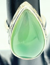 925 Sterling Silver With Green Chalcedony Stone Size 6