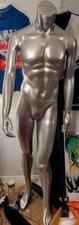Silver Male Mannequin Full Body Stand Adjustable Posture Glass Base