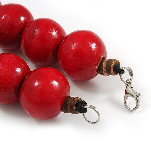 Chunky Red Wood Bead Necklace - 60cm L - Picture 3 of 6