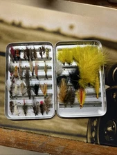 Perrine Vintage Aluminum Fly Box Perfect Condition , Contains 50+ Streamers