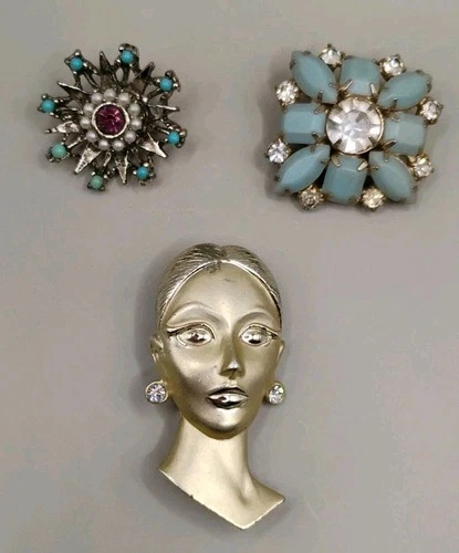 3pc. Vintage Brooch Pin Lot Unsigned Fashion Costume Jewelry