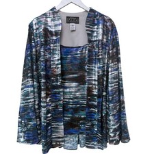 Alex Evenings Jacket and Tank Top Womens Plus Size 2X Blue Silver Evening Set