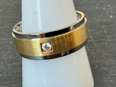 TITAN Ring Bicolor mattiert poliert vergoldet Zirkonia facettiert Gr 20 (63)