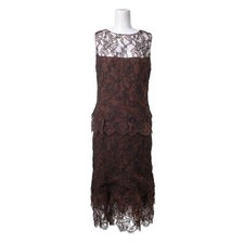 Chanel Flower Lace Coco Button Sleeveless Dress Rayon Nylon Cotton Size 38 Brown
