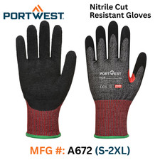 Nitrile Cut Resistant Work Gloves (A6 Cut level) - Portwest #A672 - S-2XL - 1 PR