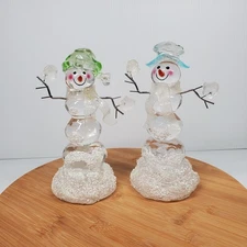 Pair of Light Up Changing Snowy Snowman Acrylic Holiday Table Decor
