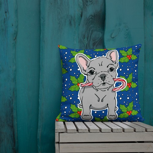 Lilac French Bulldog Christmas Throw Pillow Holiday Dog Candy Cane Decor - Picture 5 of 12