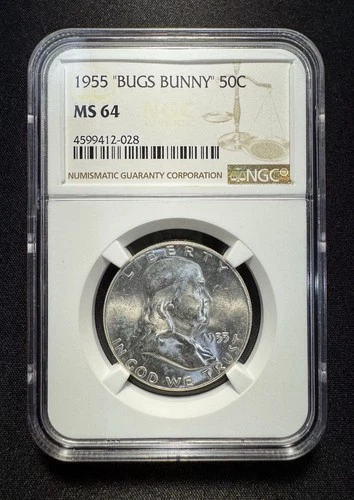 1955 Franklin Half Dollar 50C NGC MS 64 with Popular "BUGS BUNNY" Error