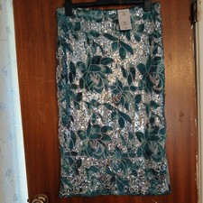 Stunning green silver Sequinned Ladies Party Skirt size 18 bnwt £25