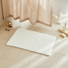 Cream White Bathroom Rugs, Waffle Bath Mat Non Slip Washable Super Absorbent Qui