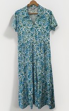 La Mer Luxe Blue Green Floral Tiered Maxi Dress S Button Up Resort Stretch Knit