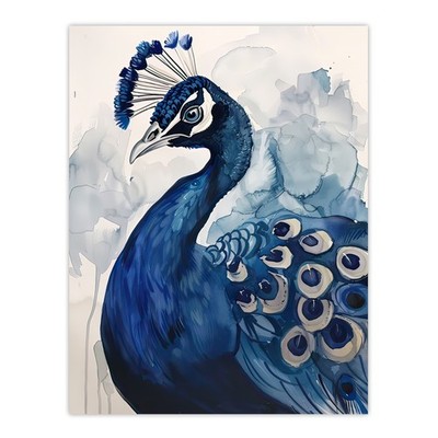 Elegant Blue Peafowl Peacock Bird Watercolour Wall Art Poster Print