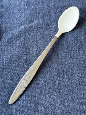 Vintage Evenflo Baby Oneida Stainless Lasting Rose 5-5/8  Rubber Soft Bite Spoon