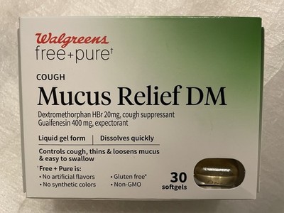 Walgreens Free+Pure Cough Mucus Relief DM - 30 Softgels - Expires 9/2027