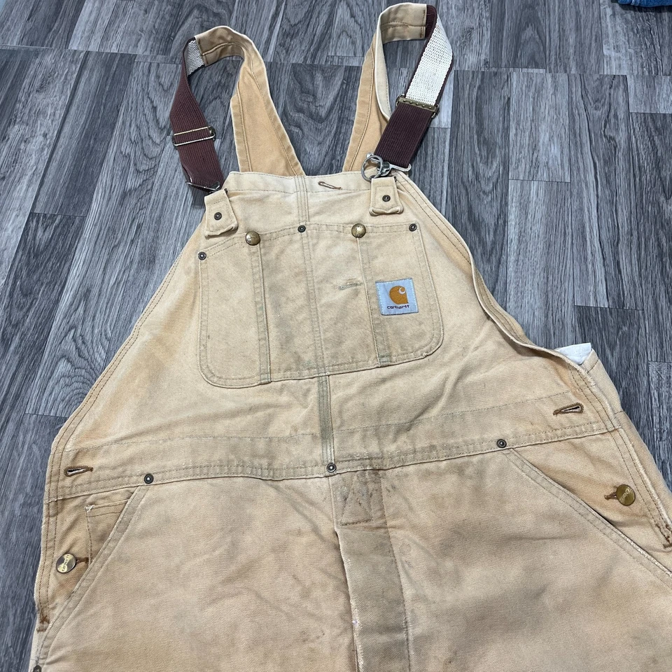 CARHARTT Adjustable Straps Brown Denim Jeans Bib Overalls Men's Size 40 x 32 - Image 2 of 4