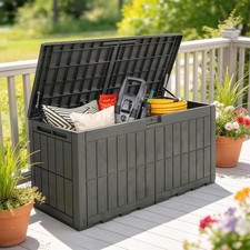 440L Garden Storage Box, Waterproof Resin Deck Box with Lockable Lid