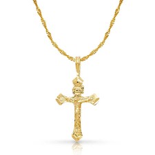14K Yellow Gold Jesus Crucifix Cross Pendant with 1.5mm Singapore Chain Necklace