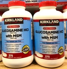 New Kirkland Glucosamine HCI - 1500mg with MSM 1500mg, 375 Tablets 2-Bottle 