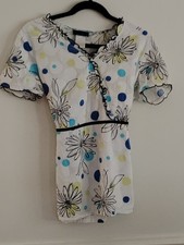 scrubs uniform white with multicolor flowers tie back v neck for women small