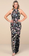 Lulus Infinite Praise Black 3D Floral Embroidered Halter Maxi Dress