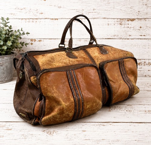 Vintage LAND Colombian Leather Large Duffel Travel Bag Weekend Carry On Brown