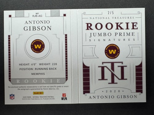 Antonio Gibson 2020 Panini National Treasures Rookie Patch Auto /5 Tag #RJB-AG - Foto 4 di 4