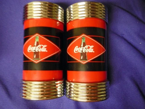COCA-COLA VINTAGE PLASTIC & METAL SHAKER SET (METAL LIDS.)  #CC331IWM EX COND!