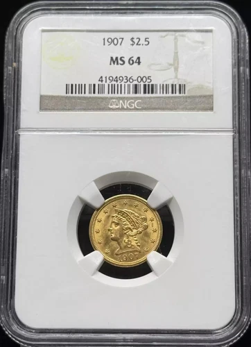 1907 Liberty Head Quarter Gold Eagle $2.50 NGC MS-64