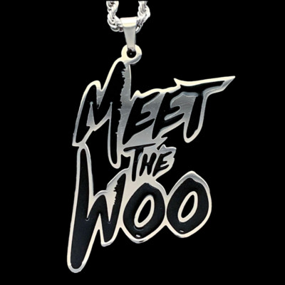 Meet the WOO Necklace! Black Stainless Steel Pendant + Steel Chain Pop Smoke