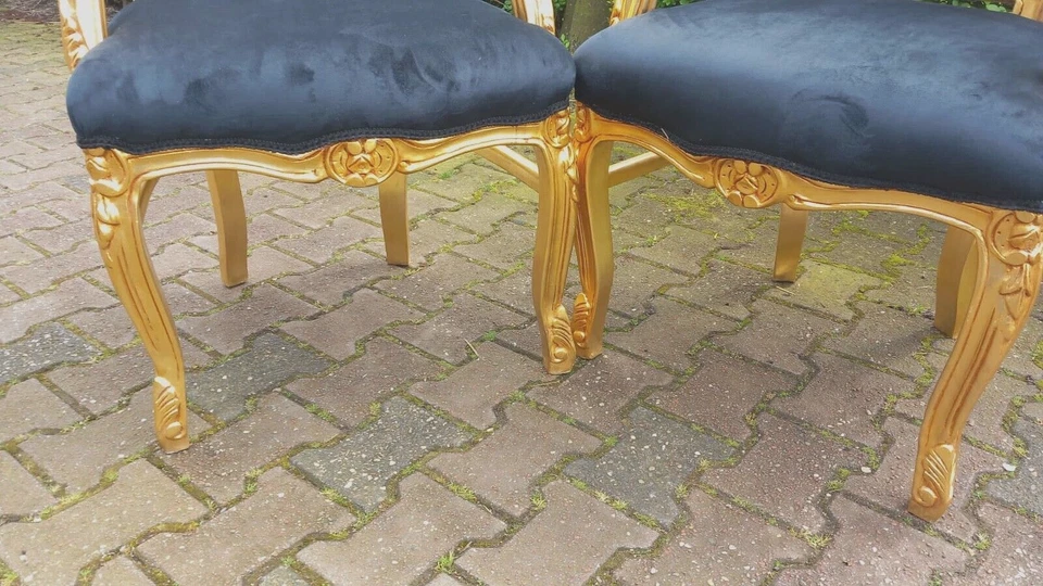Кресла итальянское барокко золотой лист черный бархат комплект - ручной работы роскошь - Изображение 3 из 4