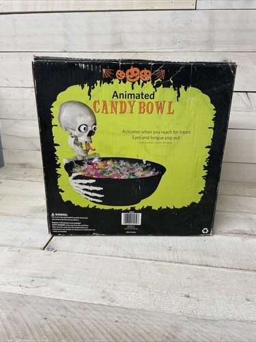 Animated Halloween Skeleton Skull Candy Bowl Eyes Pop Talks New Open Box - Picture 2 of 5