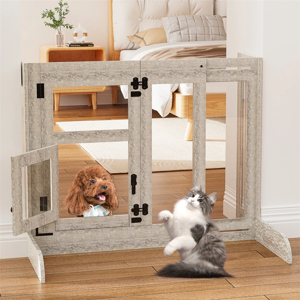 Gehärtetes Glas Treppenschutzgitter Türschutzgitter 77.5-100cm mit Katzentür DE - Bild 3 von 4