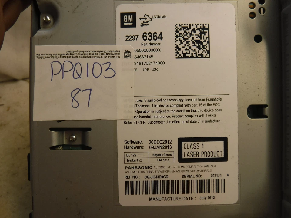 14 2014 Chevrolet Cruze Radio Cd Mechanism w/ Vin Tag 22976364 PPQ103 - Image 4 of 4