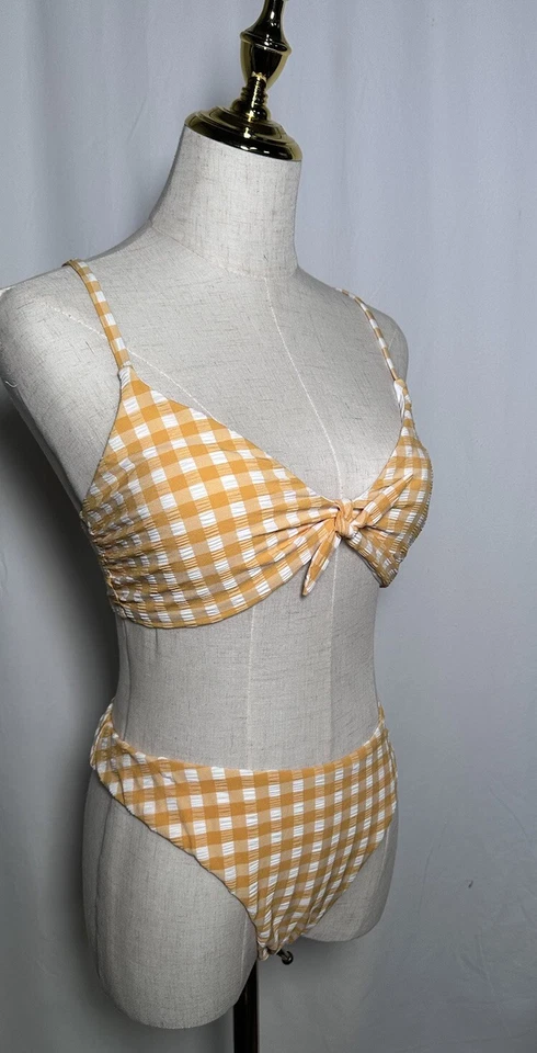Gianni Bini Women Swimsuit  XL Two Piece Bikini Cheeky Check Gold  NW $106 - Image 4 of 4