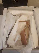 Lita by Ciara Solid Square Toe Leather Slide EU38 US7 Sand Formal Wedding 200