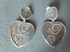 GAS BIJOUX BOUCLE D'OREILLE PENDENTIF CLIP COEUR GRISE ARGENT PIERRE BLANCHE