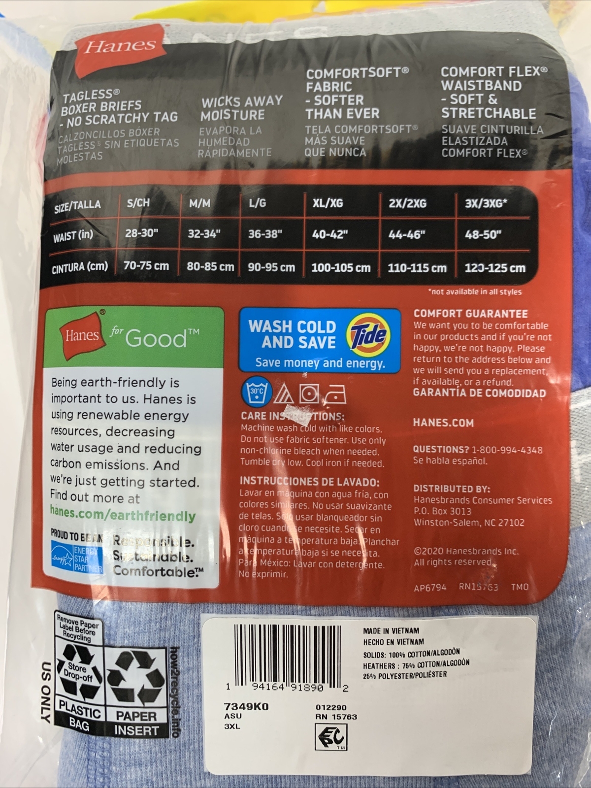 Super Value Pack 10 Hanes Tagless Boxer Briefs Mens 3XL 4850" Assorted