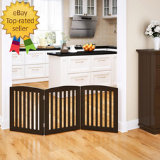 Wooden Freestanding Foldable Pet Gate for Dogs, 24 Inch 3 Panels Step over Fence