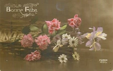 CP BONNE FETE BOUQUET FLEURS ROSES MARGUERITES - 43990