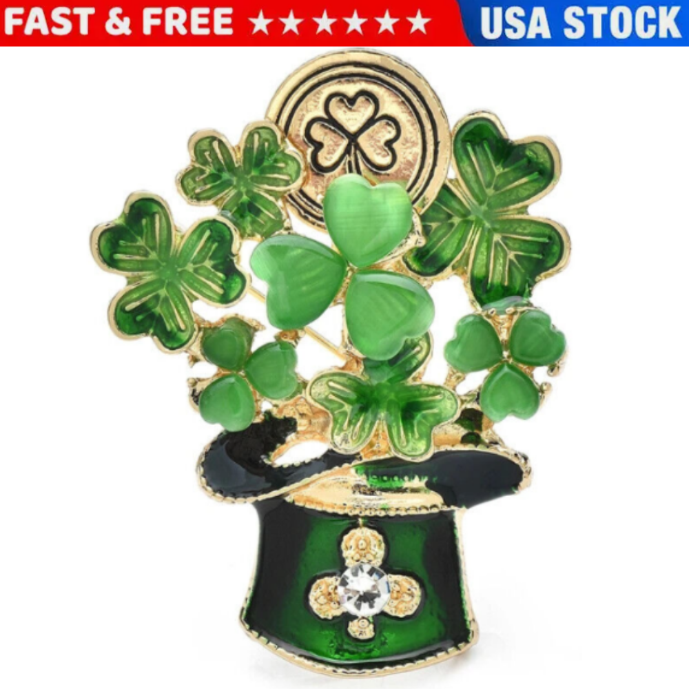 Shamrock Green Rhinestone Clover Vintage Pin Brooch Jewelry Gift