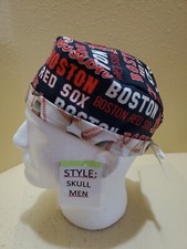 Boston Red Sox Words MLB Men's Skull/Chemo Surgical Scrub Hat/Cap Handmade