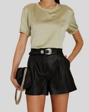 $198 Ser.O.Ya Women's Green Silk Oversized Crewneck T-Shirt Top Size M