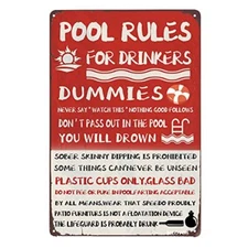 Funny Pool Rules Metal Tin Sign Wall Decor 8" W x 12" H As the Picture Shows3
