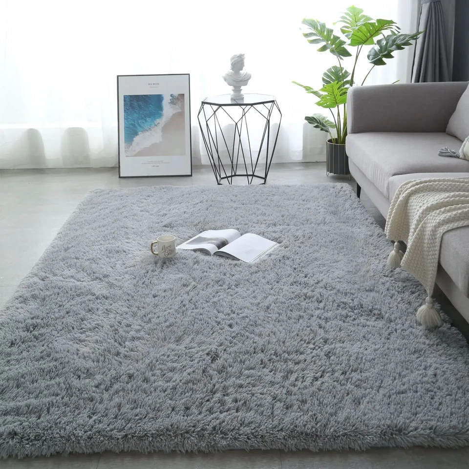 Gray Carpet for Living Room Plush Rug Bed Room Floor Fluffy Mats Anti-Slip Home - Image 3 of 4