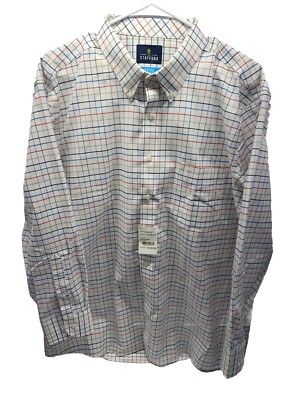 NWT Stafford Mens XL 17-17 1/2 Coolmax Long Sleeve Grid Button Up Shirt New
