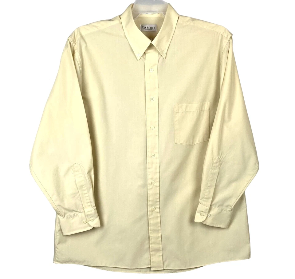 ВИНТАЖНЫЙ Van Heusen поплин LS платье рубашка мужская XL 17 32/33 желтый полиэстер смесь - Изображение 2 из 4