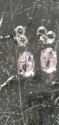 Amethyst Created Oval Cut Stud Earrings 14kt Solid White Gold - Picture 12 of 12