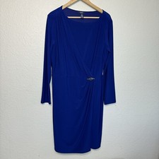 Chaps Dress Women 14 Blue Draping Long Sleeve No Wrinkle Elegant Party Wedding